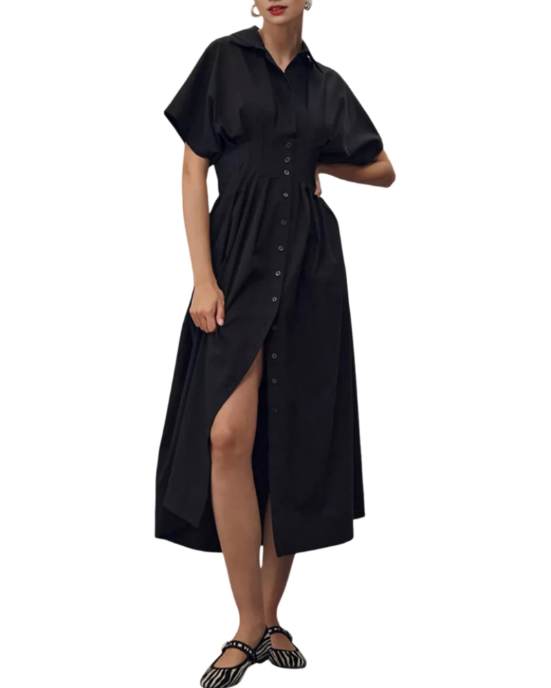 Savannah Women's Button Shirt Dress – Collared Pleated Maxi Casual Dress