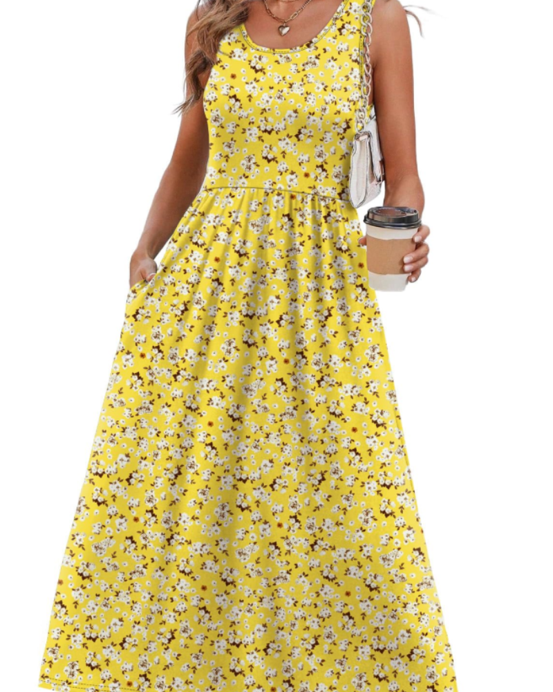 Abigail Women's Sleeveless Midi Dress – Scoop Neck A-Line Casual Summer Dress