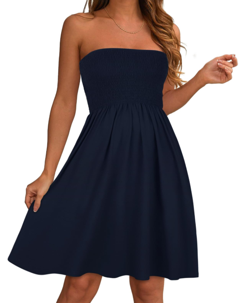 Cora Women's Strapless Sundress – Bandeau A-Line Mini Casual Summer Dress