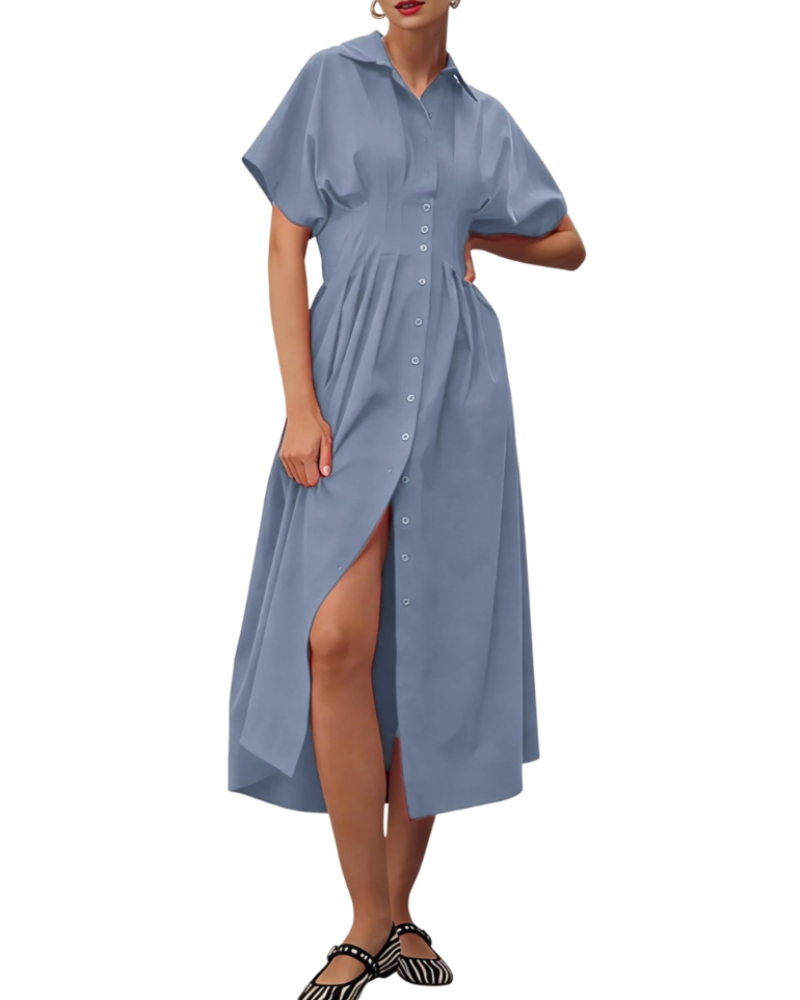 Savannah Women's Button Shirt Dress – Collared Pleated Maxi Casual Dress