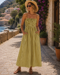 Roslyn Women's Striped Maxi Dress – Square Neck Spaghetti Strap Smocked Dress
