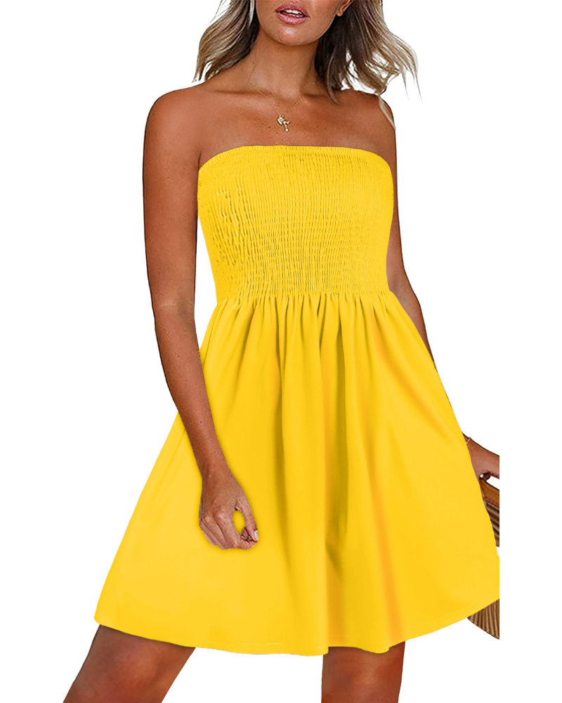 Darline Women's Strapless Sundress – Boho Floral A-Line Beach Summer Dress