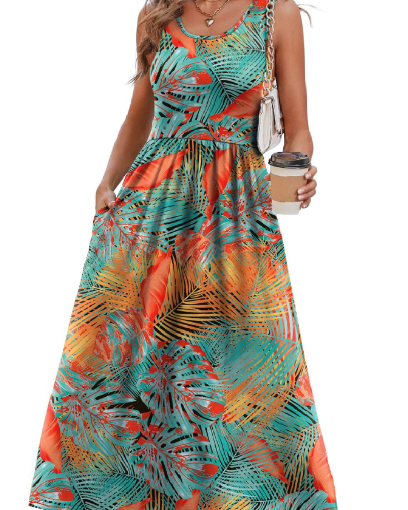 Morgan Women's Sleeveless Midi Dress – Scoop Neck A Line Summer Casual Dress