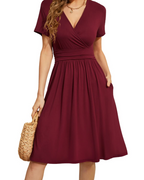 Rosalie Women's Floral Wrap Dress – V Neck Short Sleeve A-Line Pocket Midi Dress
