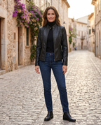 Viviana Women's Leather Jacket – Slim Fit Zip Up Biker Spring Autumn Coat