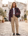 Averity Women's Faux Leather Bomber Jacket – Relaxed Oversized Fit & Ribbed Cuffs