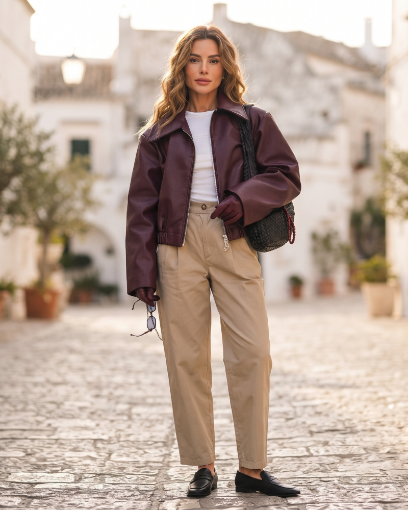 Averity Women's Faux Leather Bomber Jacket – Relaxed Oversized Fit & Ribbed Cuffs