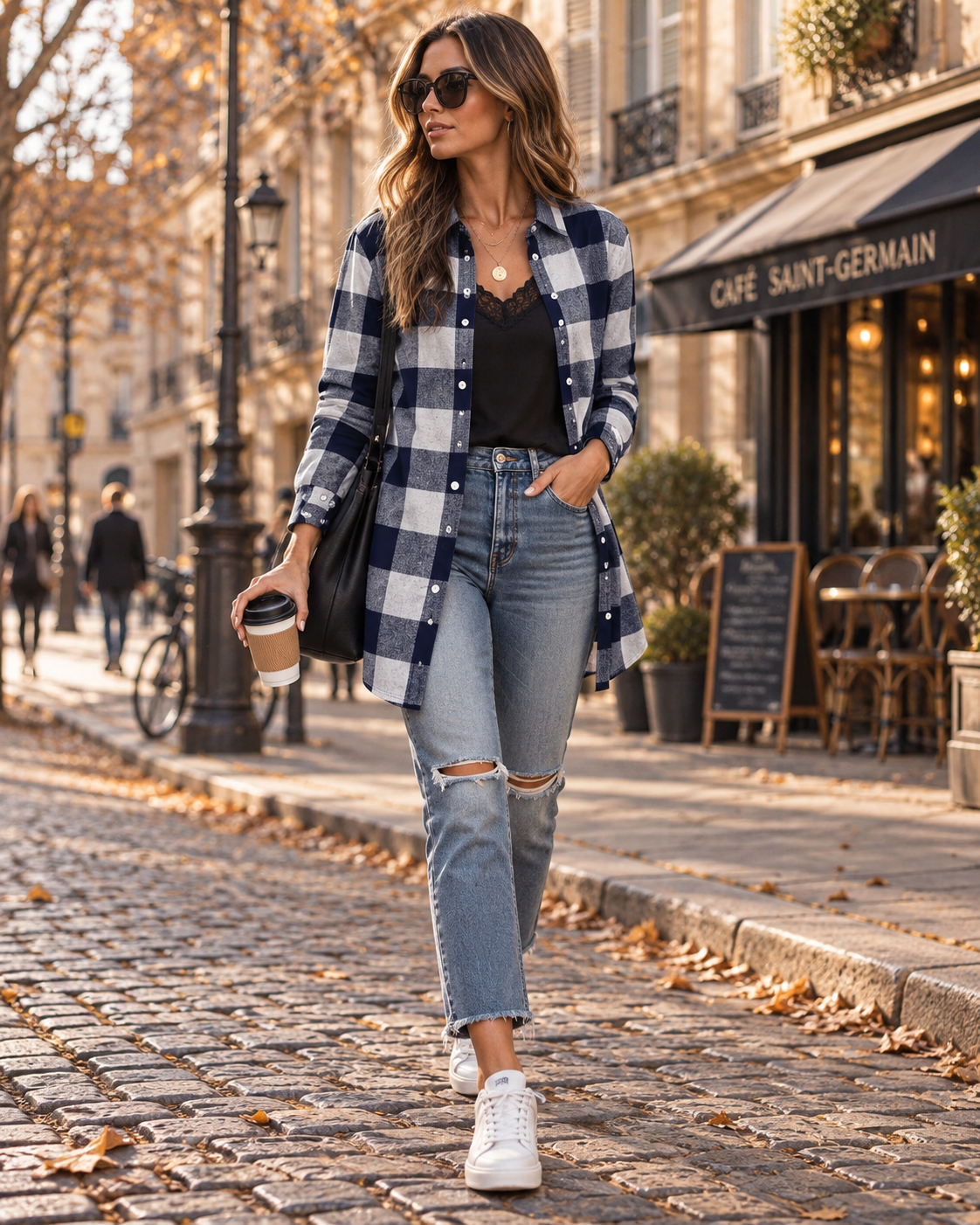 Constance Women's Plaid Shacket – Button-Down Boyfriend Jacket with Pockets