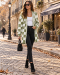 Gwendolyn Women's Hooded Cardigan – Colour Block Open Front Long Sleeve Knit