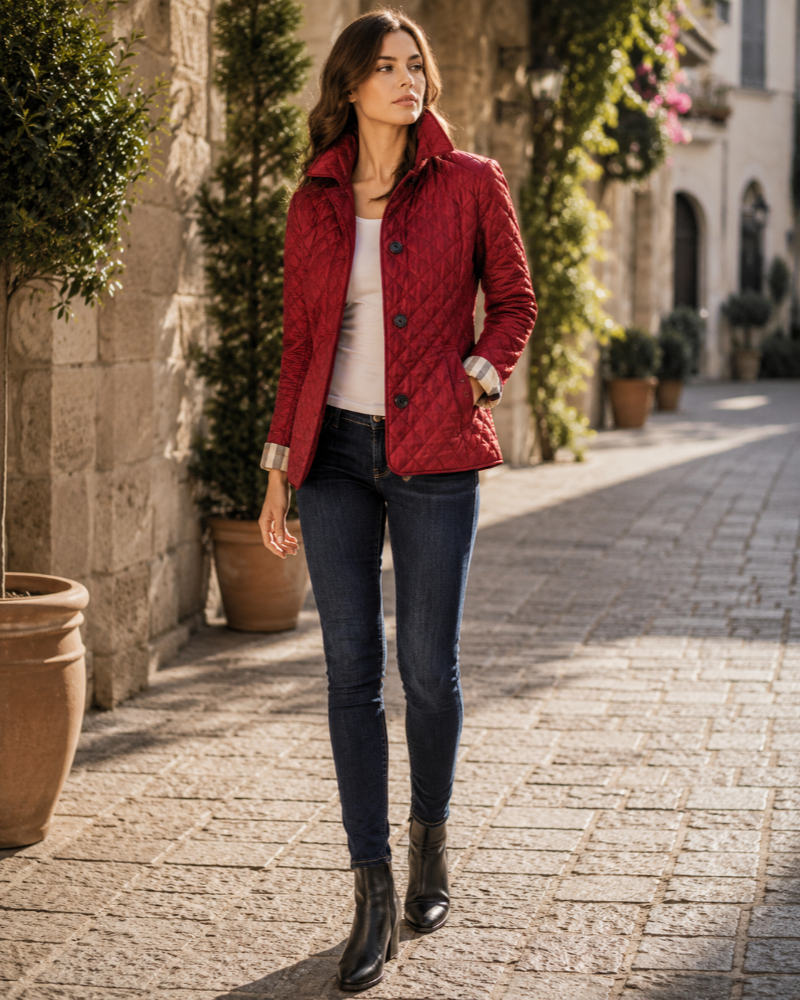 Florence Women's Quilted Jacket – Lightweight Button Front Smart Casual Coat