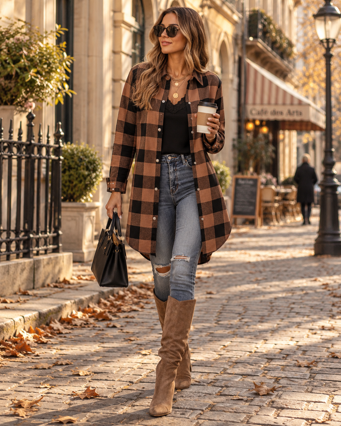 Constance Women's Plaid Shacket – Button-Down Boyfriend Jacket with Pockets