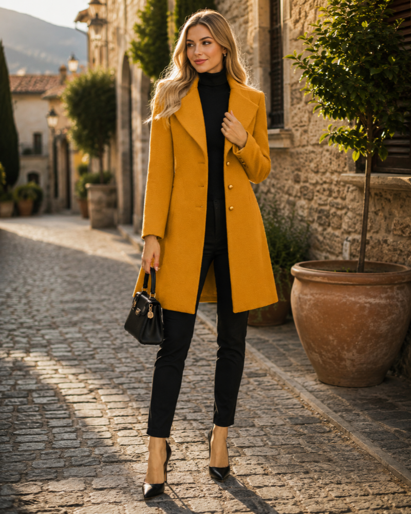 Olive Women's Wool Blend Coat – Tailored Long Smart Winter Overcoat