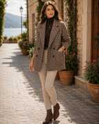 Fiona Women's Checked Jacket – Oversized Double Breasted Smart Casual Blazer Coat