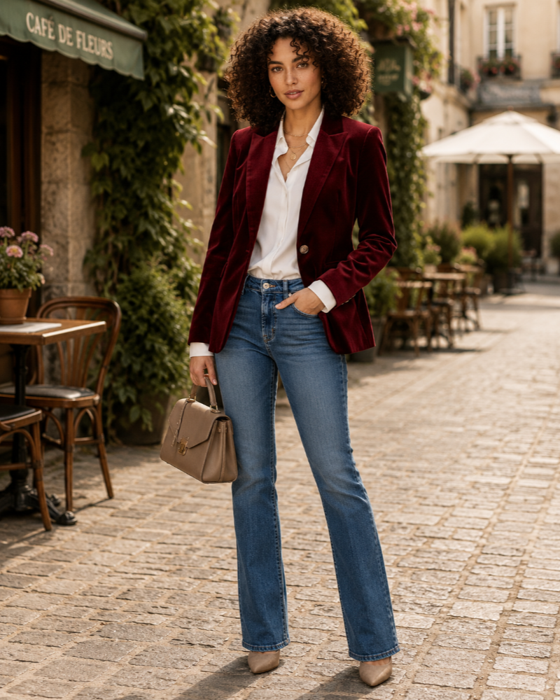 Beatrice Women's Velvet Blazer – Green Single Breasted Smart Tailored Jacket