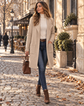 Marjorie Women's Knit Cardigan – Open Front Lapel Neck Long Sleeve with Pockets