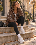 Justine Women's Polka Dot Zip-Up Hoodie – Oversized Drawstring Sweatshirt with Pockets