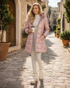 Audrey Women's Winter Coat – Hooded Button Front Cotton Blend Smart Casual Overcoat
