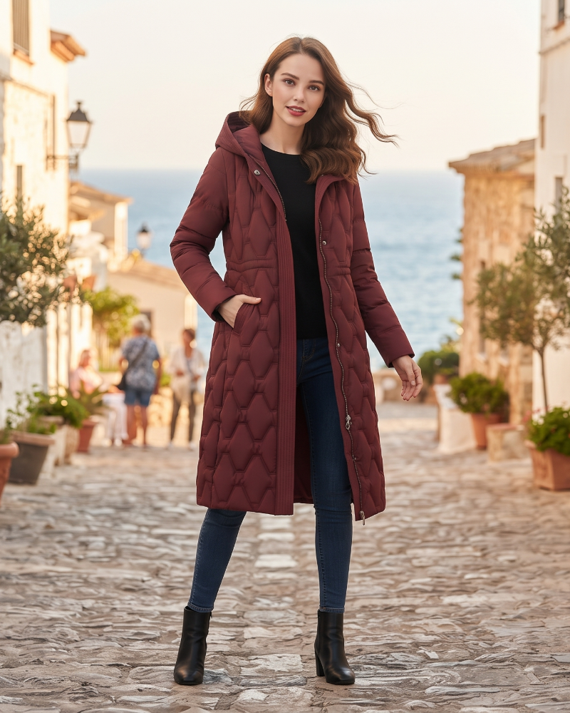 Vivienne Women's Long Puffer Coat – Hooded Insulated Winter Quilted Jacket