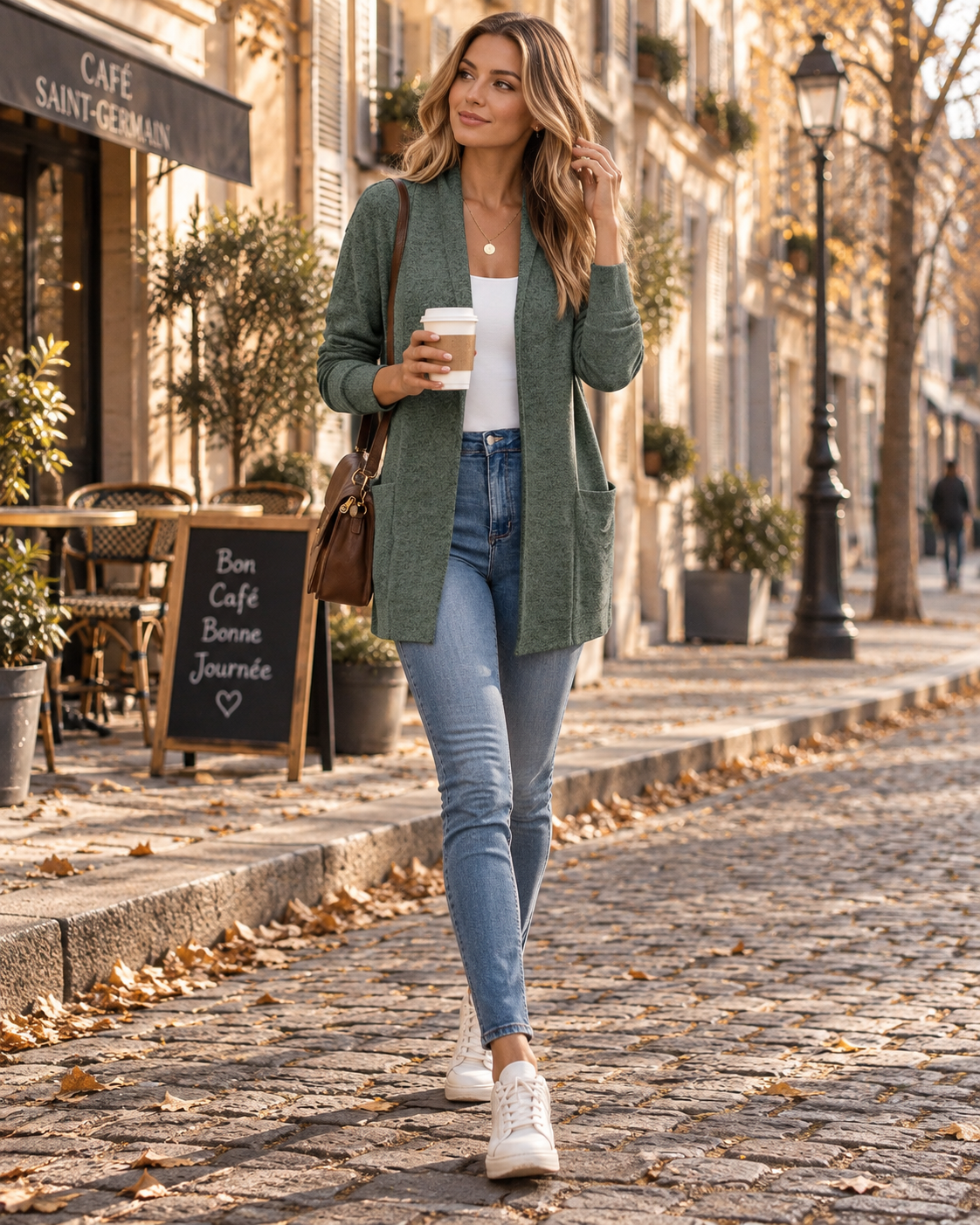Eloise Women's Open Front Cardigan – Hip-Length Double Placket Top with Pockets