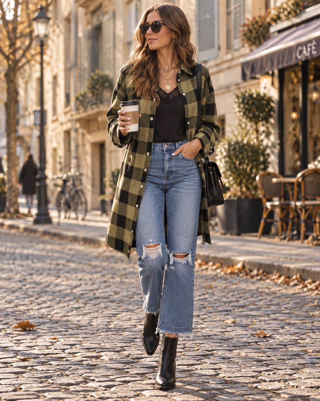 Constance Women's Plaid Shacket – Button-Down Boyfriend Jacket with Pockets