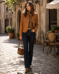 Eleanora Women's Leather Jacket – Classic Button Front Smart Casual Coat