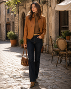 Eleanora Women's Leather Jacket – Classic Button Front Smart Casual Coat
