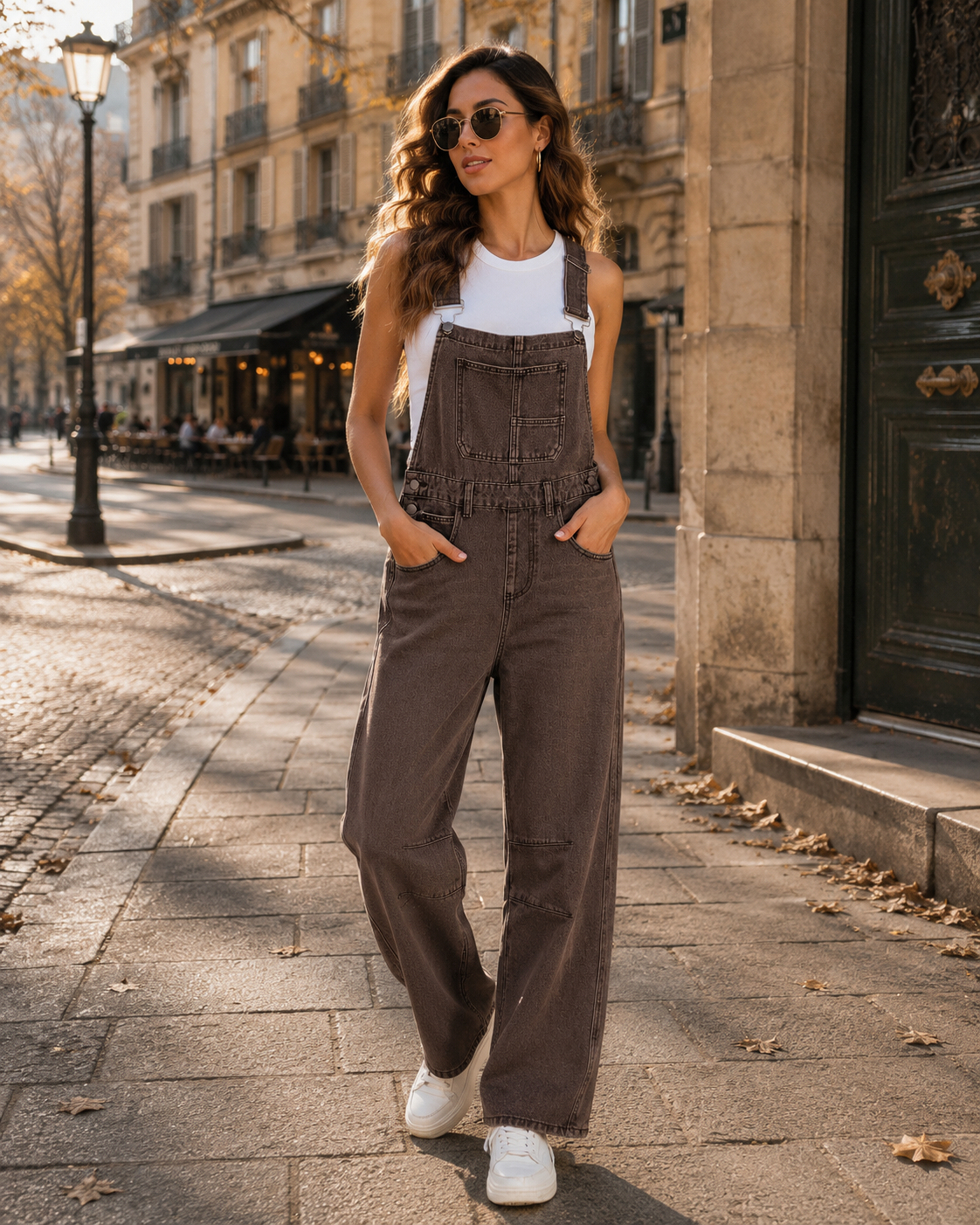 Felicity Women's Denim Dungarees – Distressed Wide Leg Jumpsuit with Adjustable Straps