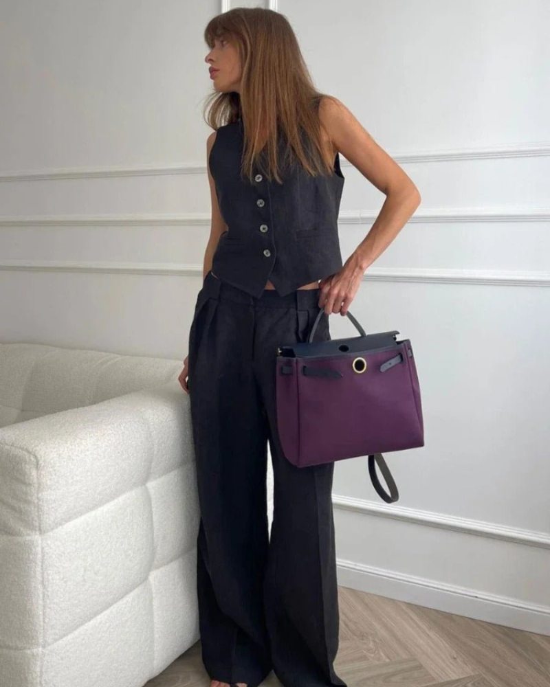 Paloma Women's Linen Two-Piece Set – Sleeveless Waistcoat & Wide-Leg Trousers