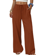 Madison Women's Wide Leg Trousers – Drawstring Elastic Waist Casual Palazzo Pants