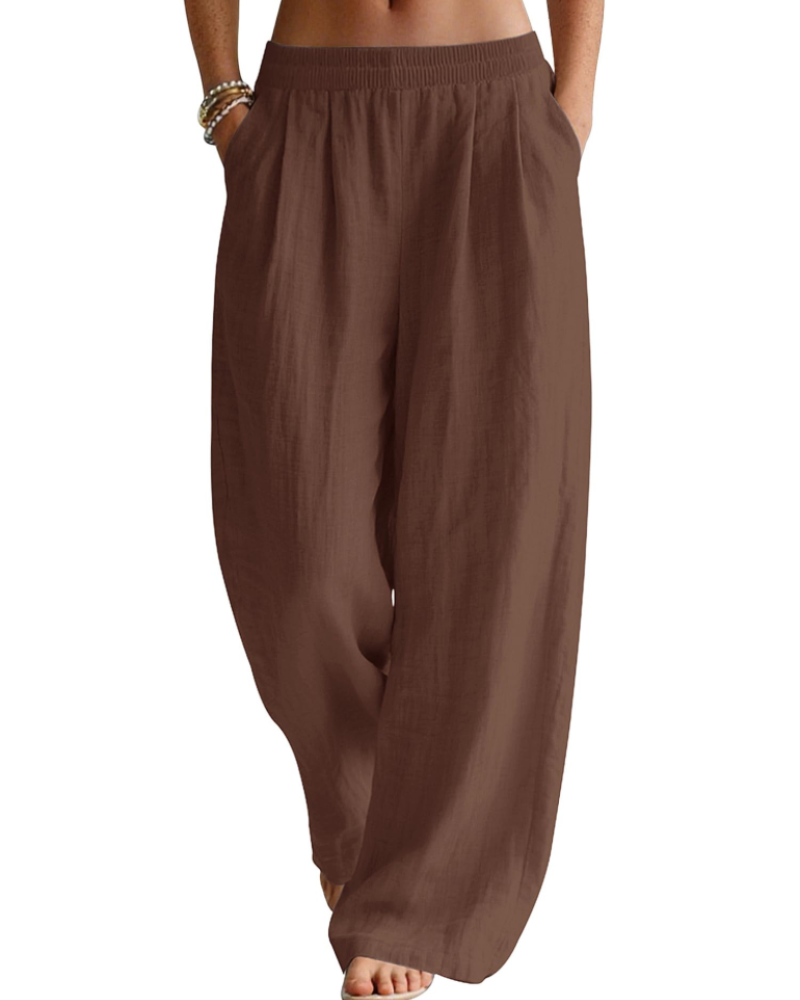 Jasmine Women's Linen Blend Palazzo Trousers – Wide Leg Elastic Waist Summer Pants