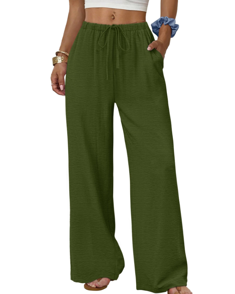 Madison Women's Wide Leg Trousers – Drawstring Elastic Waist Casual Palazzo Pants