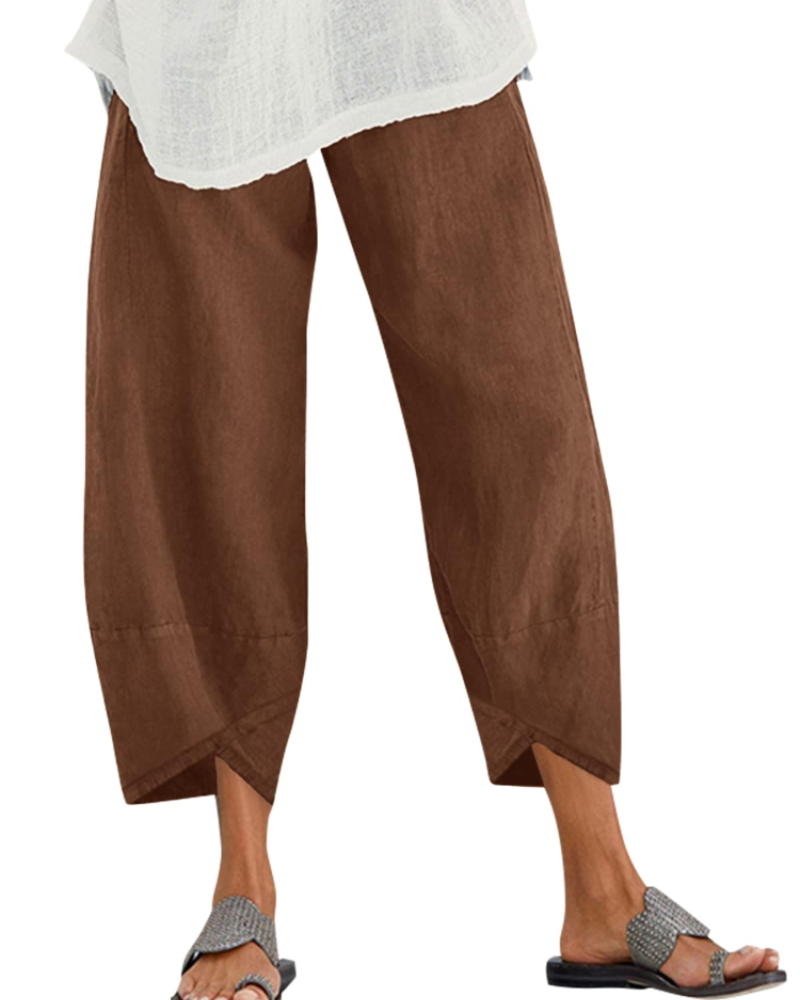 Phoebe Women's Cotton Cropped Trousers – Elastic Waist Relaxed Fit Trousers