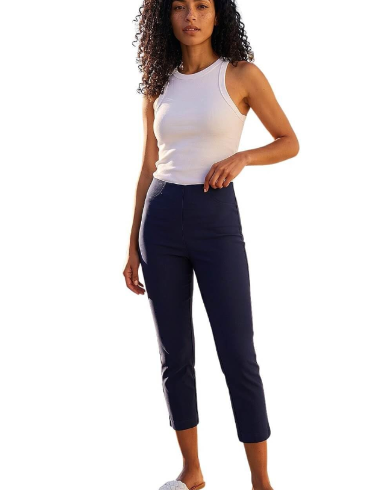 Hazel Women's Stretch Capri Trousers – Pull-On Bengaline Cropped Cigarette Pants
