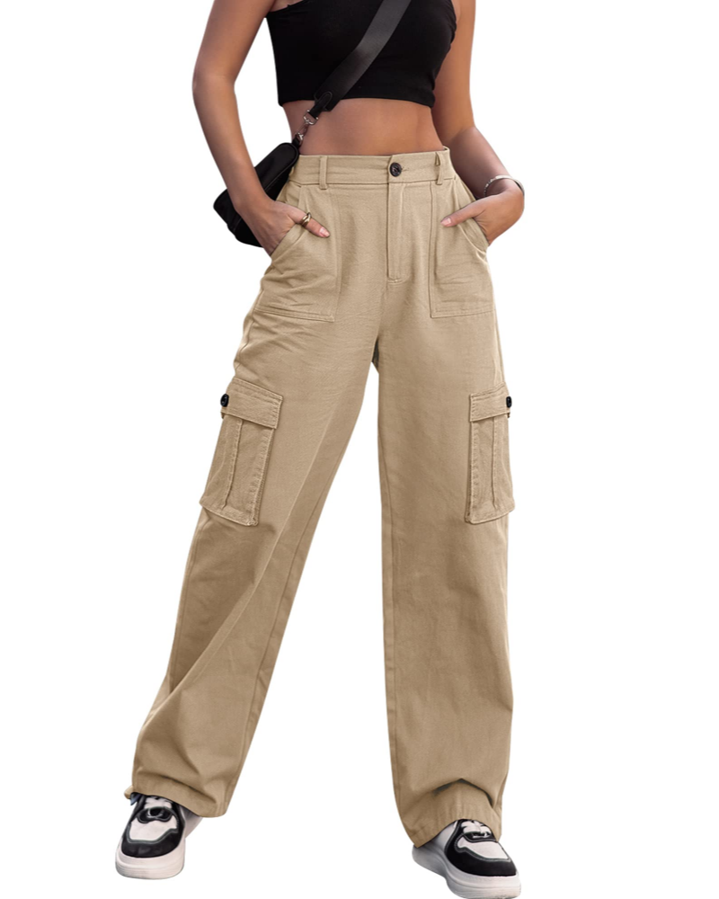 Harper Women's Cargo Trousers – High Waist Wide Leg Drawstring Combat Trousers