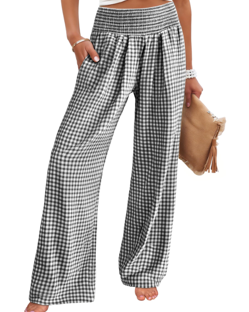 Nicole Women's Palazzo Trousers – Wide Leg Elastic Waist Casual Summer Pants