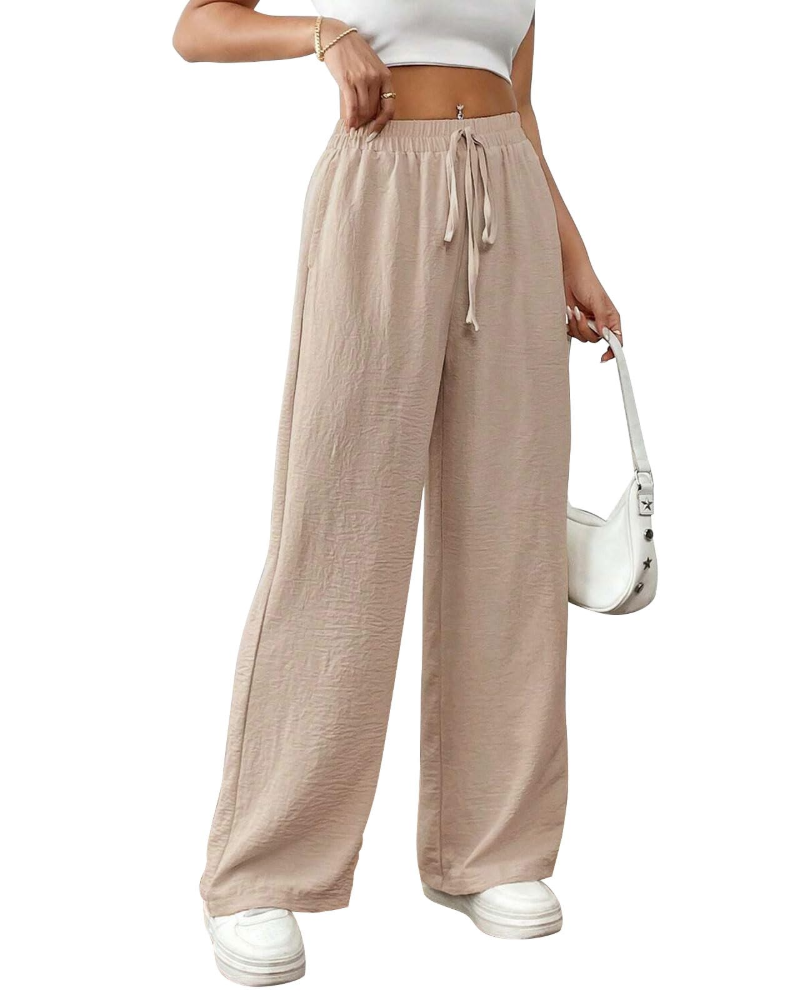 Camille Women's Cotton Linen Trousers – High Waist Wide Leg Drawstring Trousers