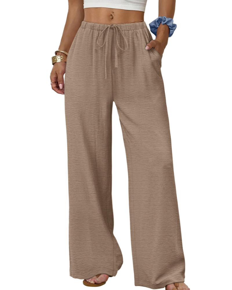 Madison Women's Wide Leg Trousers – Drawstring Elastic Waist Casual Palazzo Pants