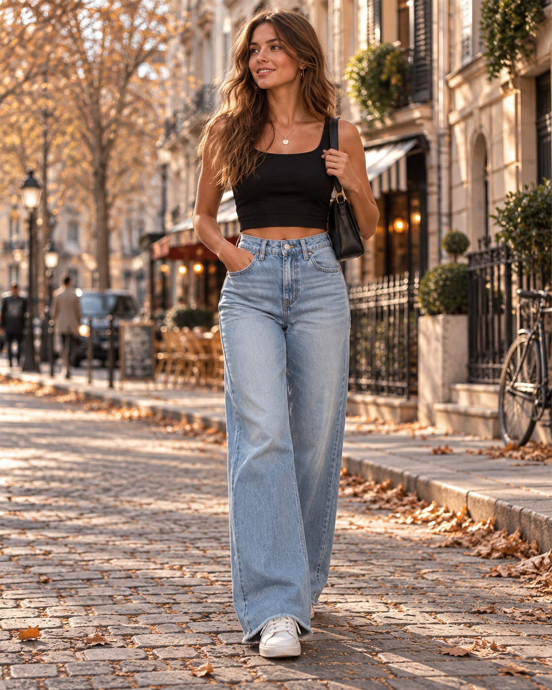 Cynthia Women's Wide-Leg Jeans – High-Waist Baggy Denim Trousers with Raw Hem