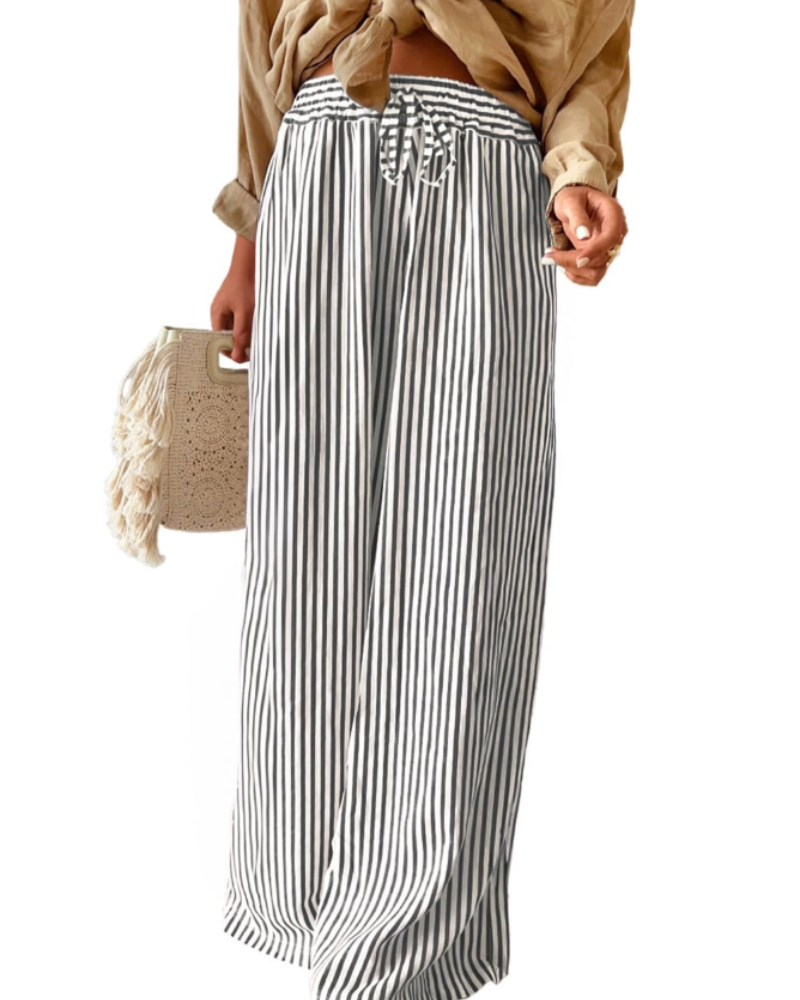 Sydney Women's High Waist Trousers – Drawstring Wide Leg Casual Summer Pants