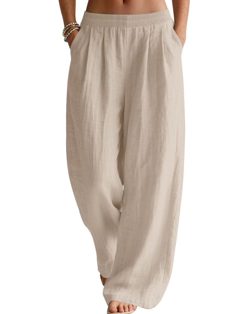 Jasmine Women's Linen Blend Palazzo Trousers – Wide Leg Elastic Waist Summer Pants