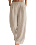 Jasmine Women's Linen Blend Palazzo Trousers – Wide Leg Elastic Waist Summer Pants