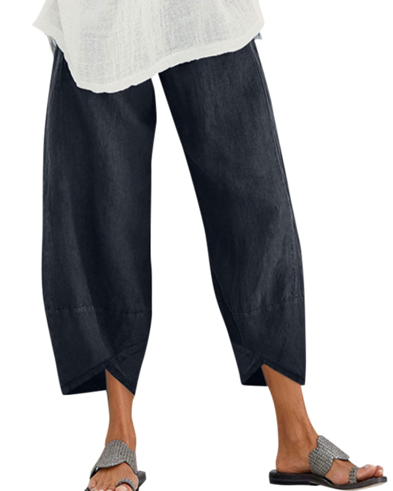 Phoebe Women's Cotton Cropped Trousers – Elastic Waist Relaxed Fit Trousers