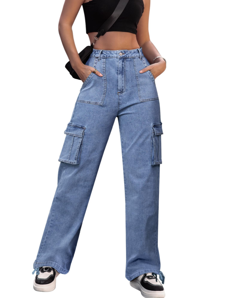 Harper Women's Cargo Trousers – High Waist Wide Leg Drawstring Combat Trousers