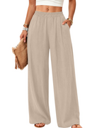 Elodie Women's Cotton Linen Trousers – Wide Leg Pull-On Trousers with Pockets