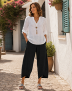 Phoebe Women's Cotton Cropped Trousers – Elastic Waist Relaxed Fit Trousers