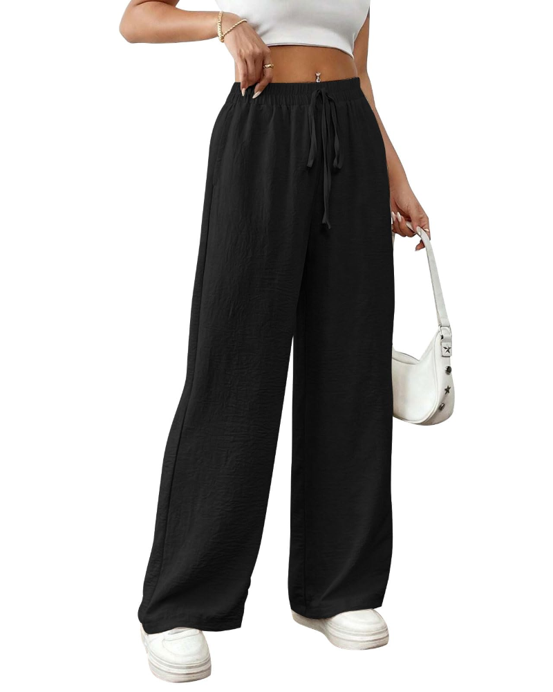 Camille Women's Cotton Linen Trousers – High Waist Wide Leg Drawstring Trousers