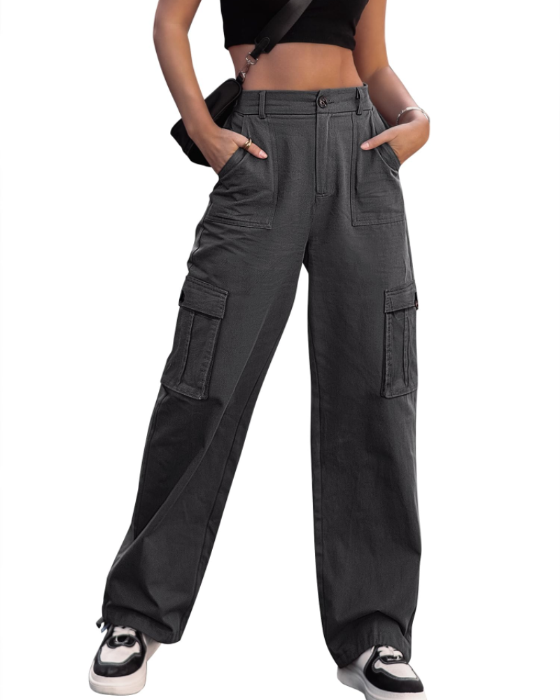 Harper Women's Cargo Trousers – High Waist Wide Leg Drawstring Combat Trousers