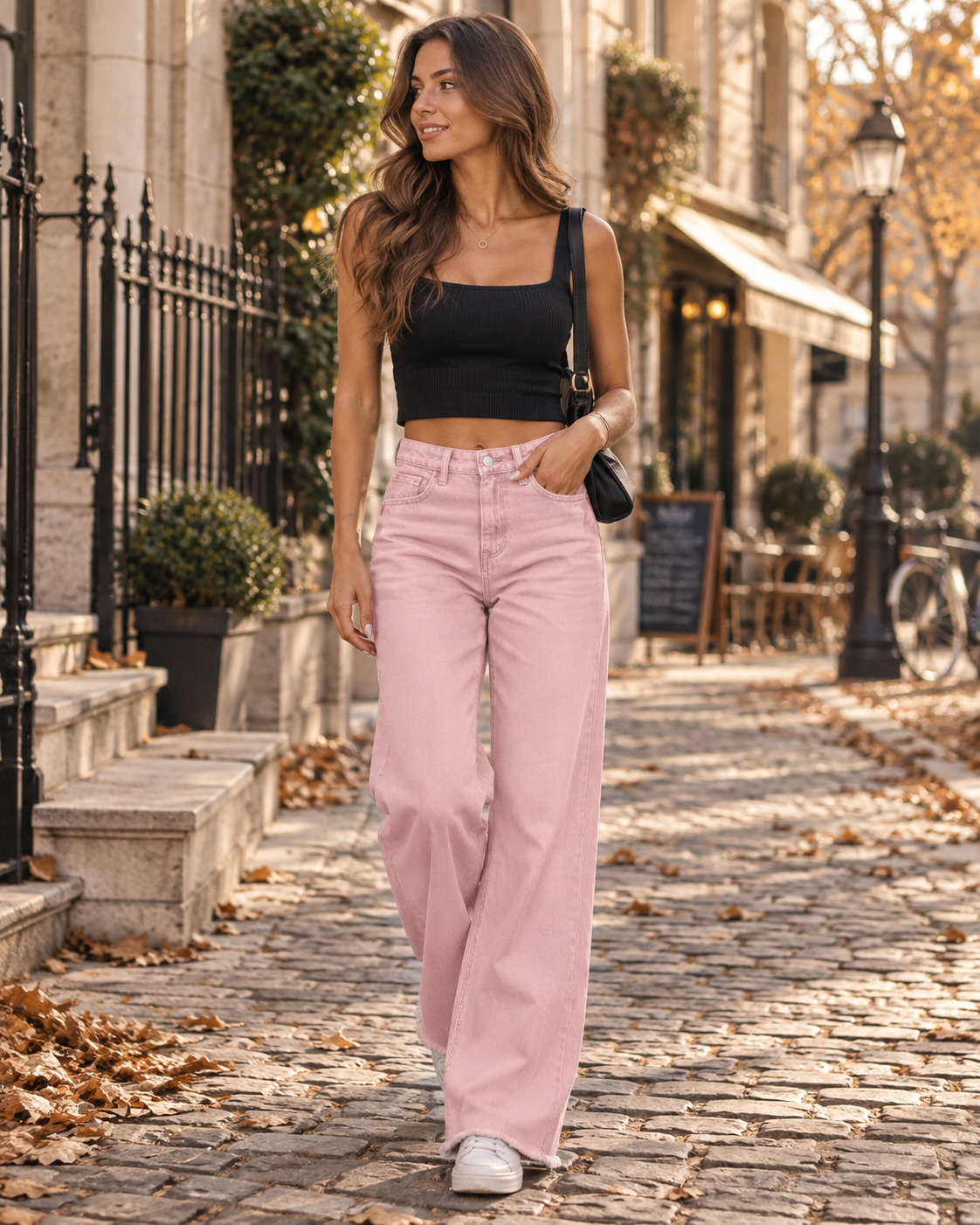 Cynthia Women's Wide-Leg Jeans – High-Waist Baggy Denim Trousers with Raw Hem
