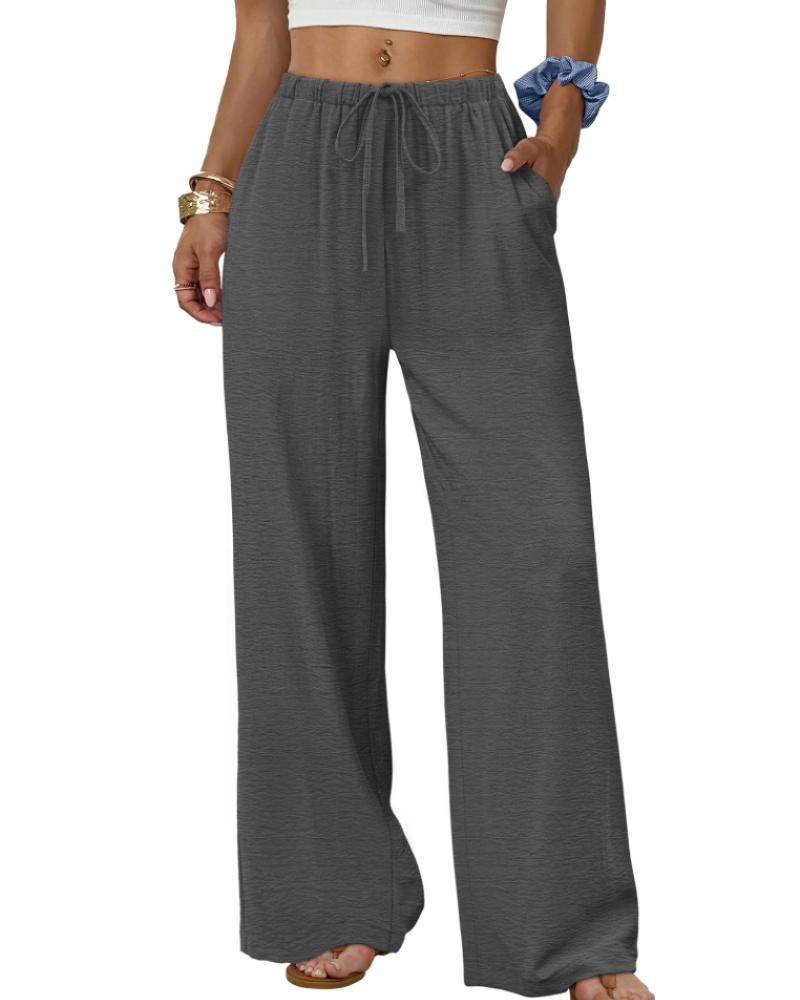 Madison Women's Wide Leg Trousers – Drawstring Elastic Waist Casual Palazzo Pants
