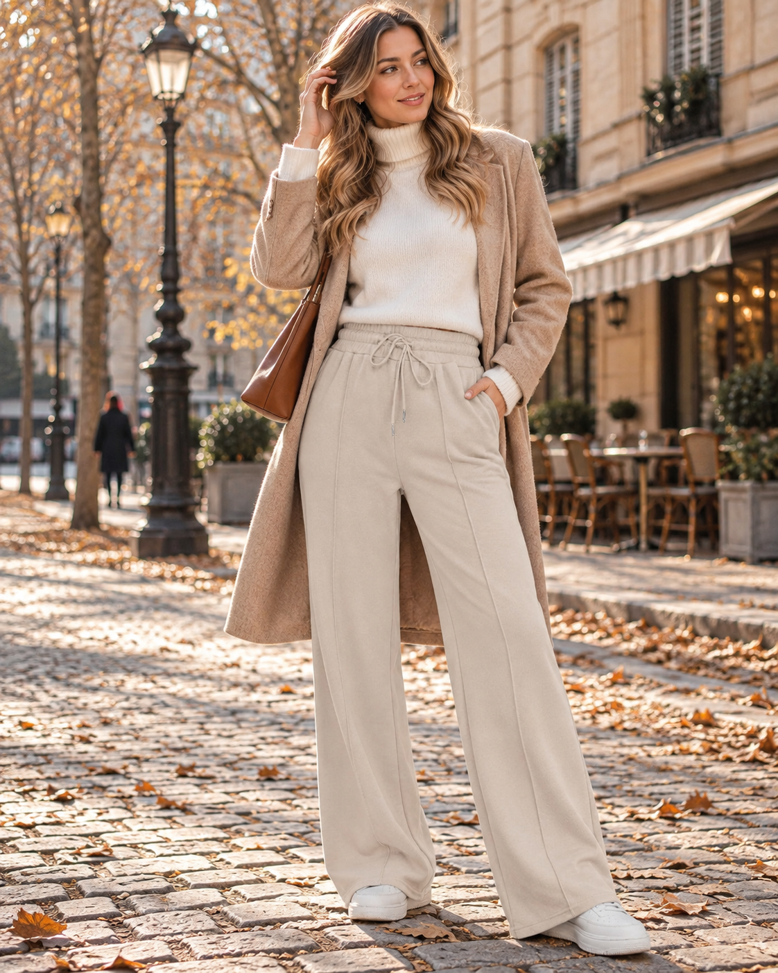 Deborah Women's Wide-Leg Sweatpants – High-Waist Drawstring Trousers with Side Pockets